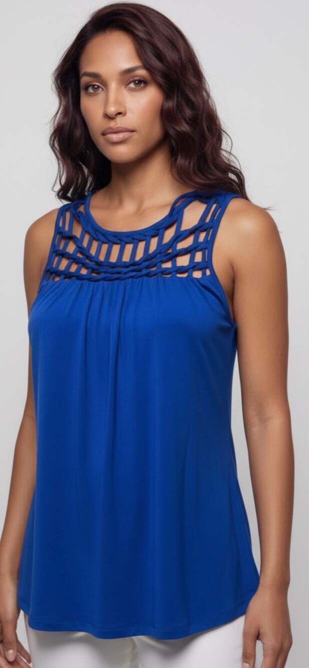 Grace Blue Sleeveless Caged Neck Cutout Strappy Tank Top Size M